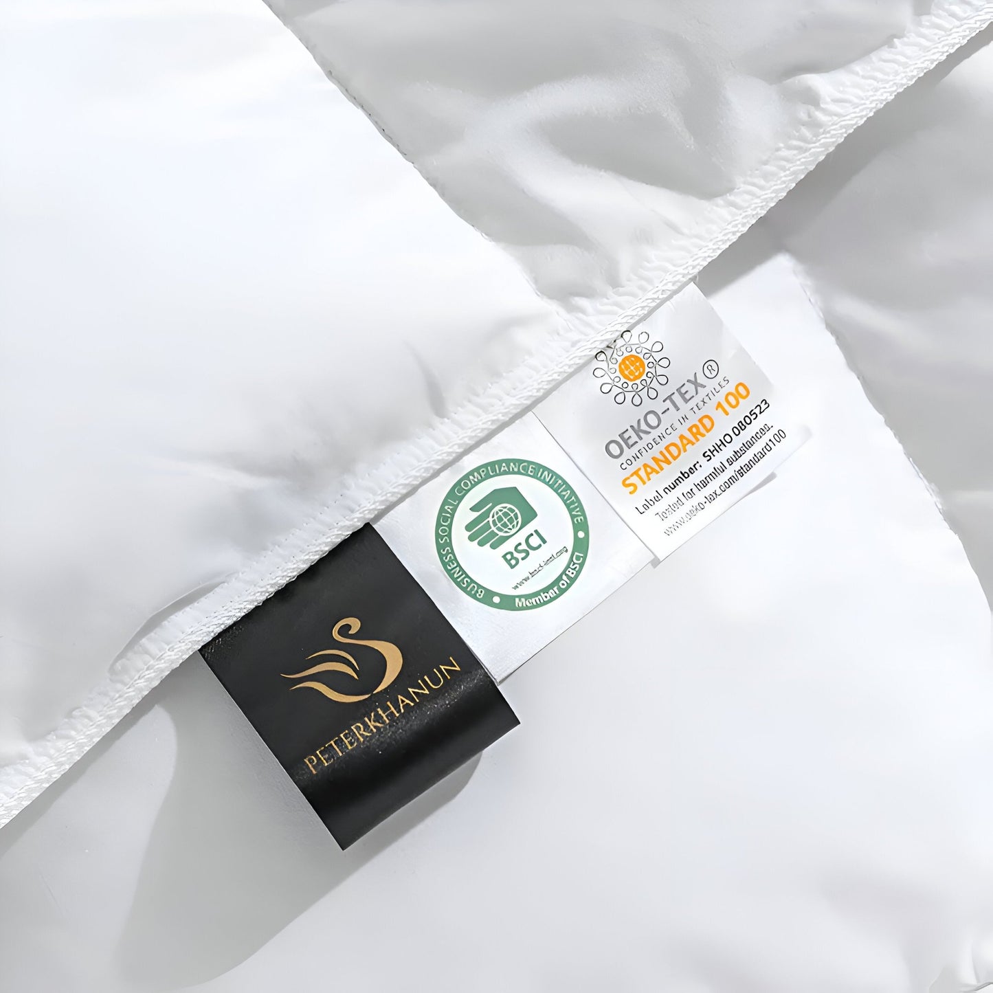 All Season 700 Fill Power Down Comforter - Close Up Of Tags - White