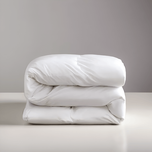 All Season 750 Fill Power Duck Down Duvet - Front Side View - Main Product Image - Folded Neatly - White