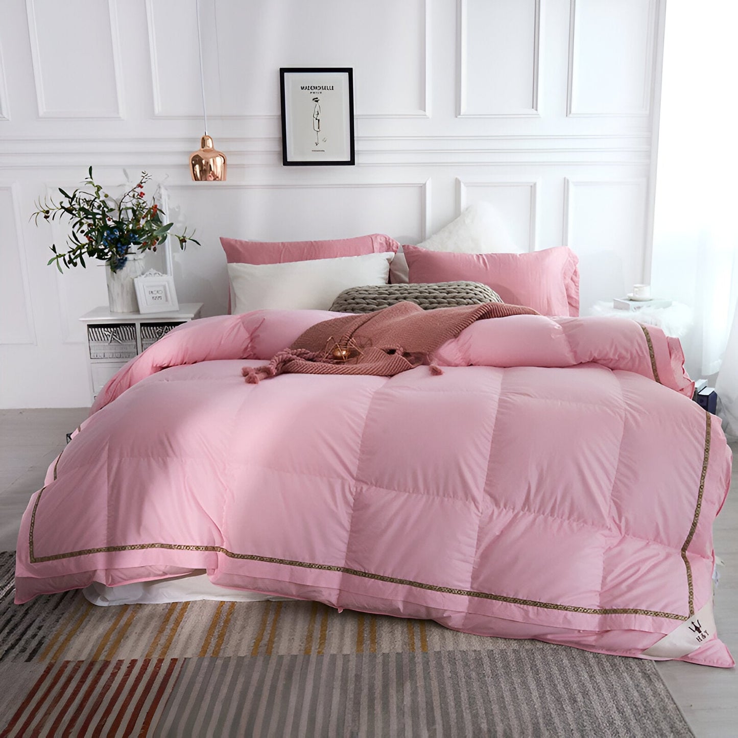 All Season 750 Fill Power Goose Down Comforter - Front Side View - Pink