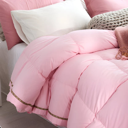 All Season 750 Fill Power Goose Down Comforter - Side View - Left Side - Close Up - Pink