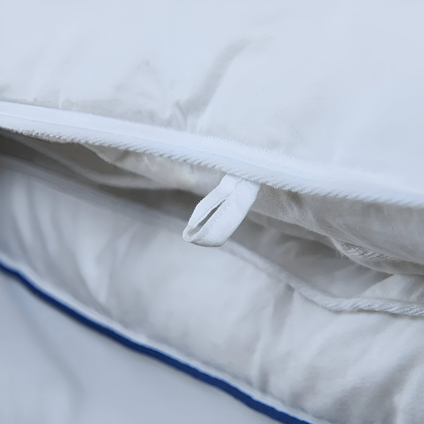 All Season 900 Fill Power Goose Down Comforter - Close Up Of Loop Tie - White