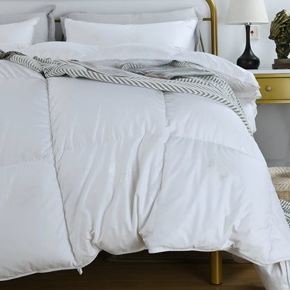 All Season Hungarian Goose Down Comforter - Front Side View - Close Up - White