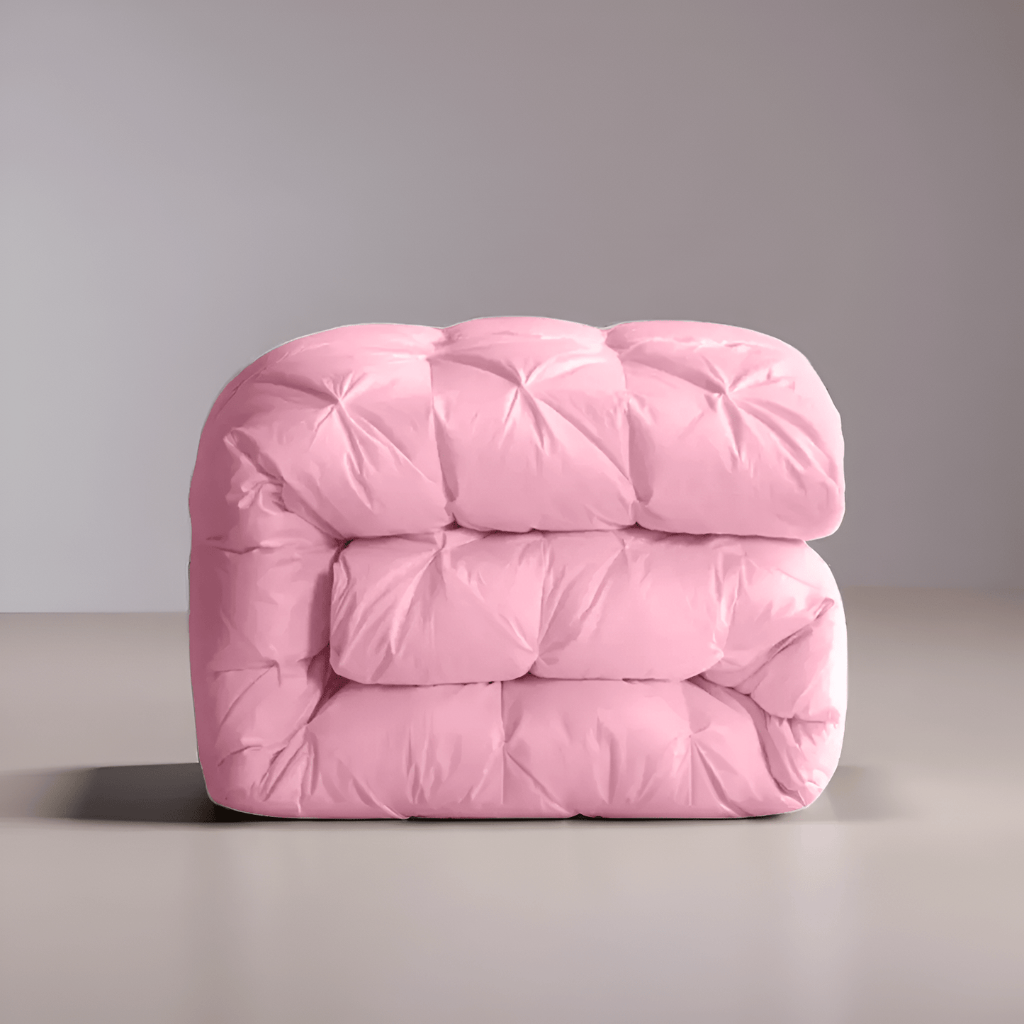 All Season Quilted Goose Down Comforter - Front Side View - Main Product Image - Folded Neatly - Pink