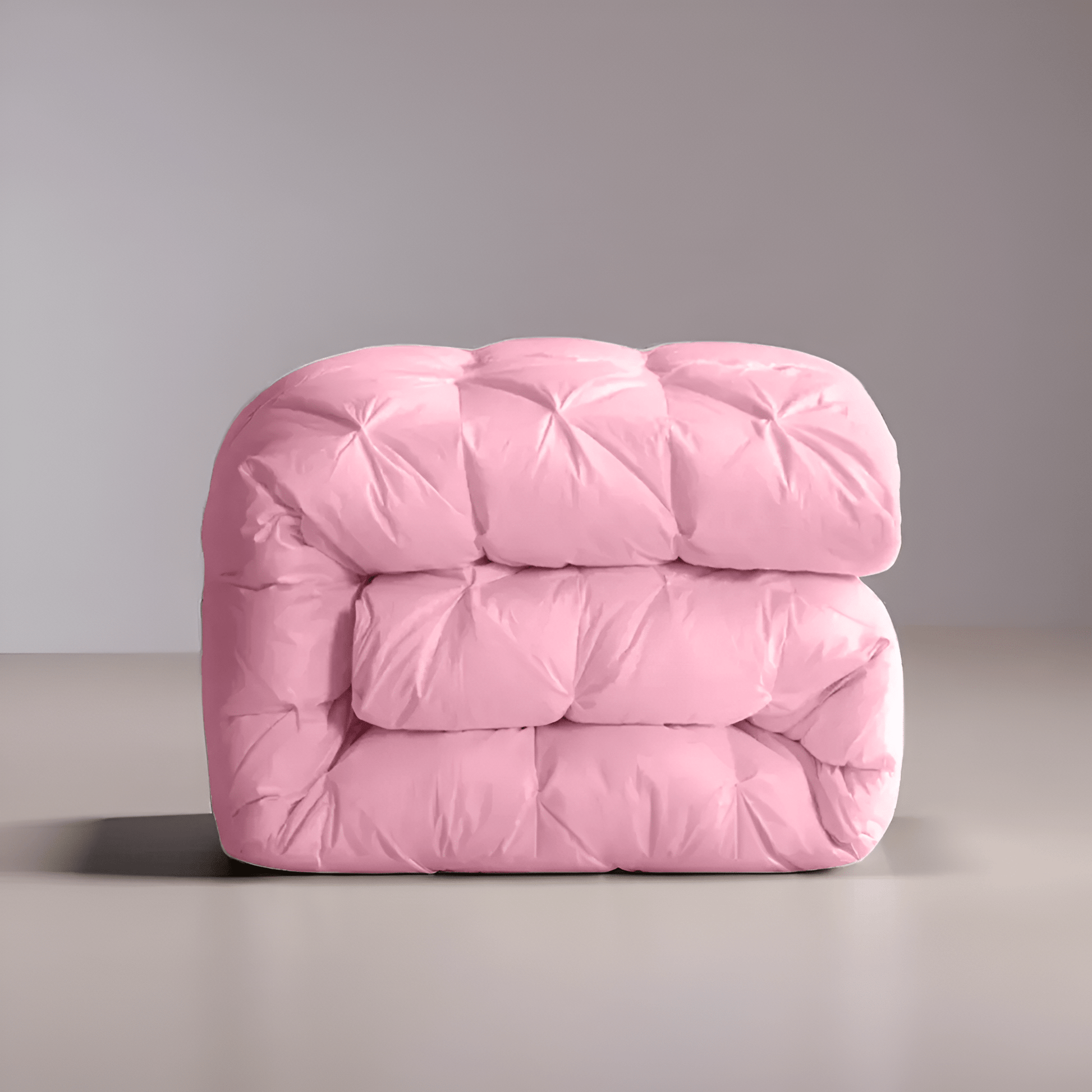 All Season Quilted Goose Down Comforter - Front Side View - Main Product Image - Folded Neatly - Pink