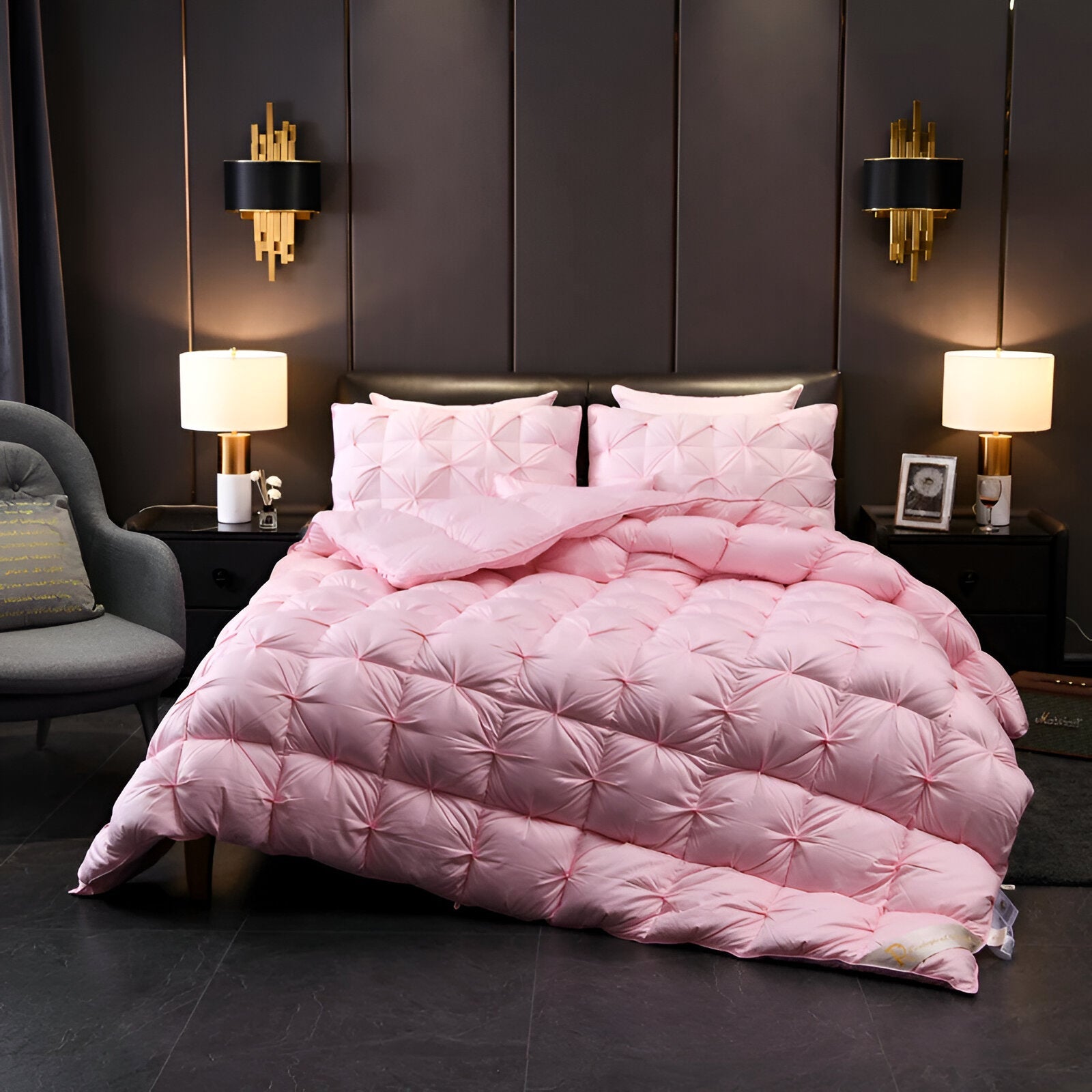 All Season Quilted Goose Down Comforter - Front Side View - Pink