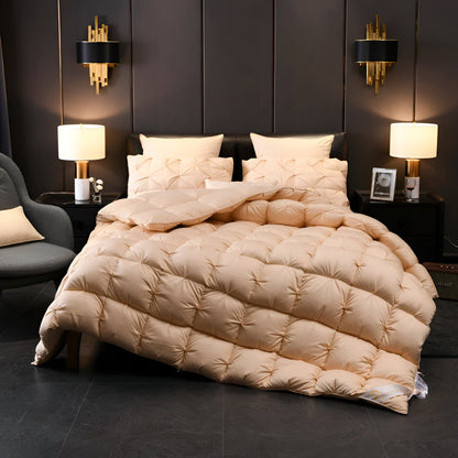 All Season Quilted Goose Down Comforter - Front Side View - Apricot