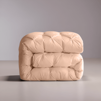 All Season Quilted Goose Down Comforter - Front Side View - Main Product Image - Folded Neatly - Apricot