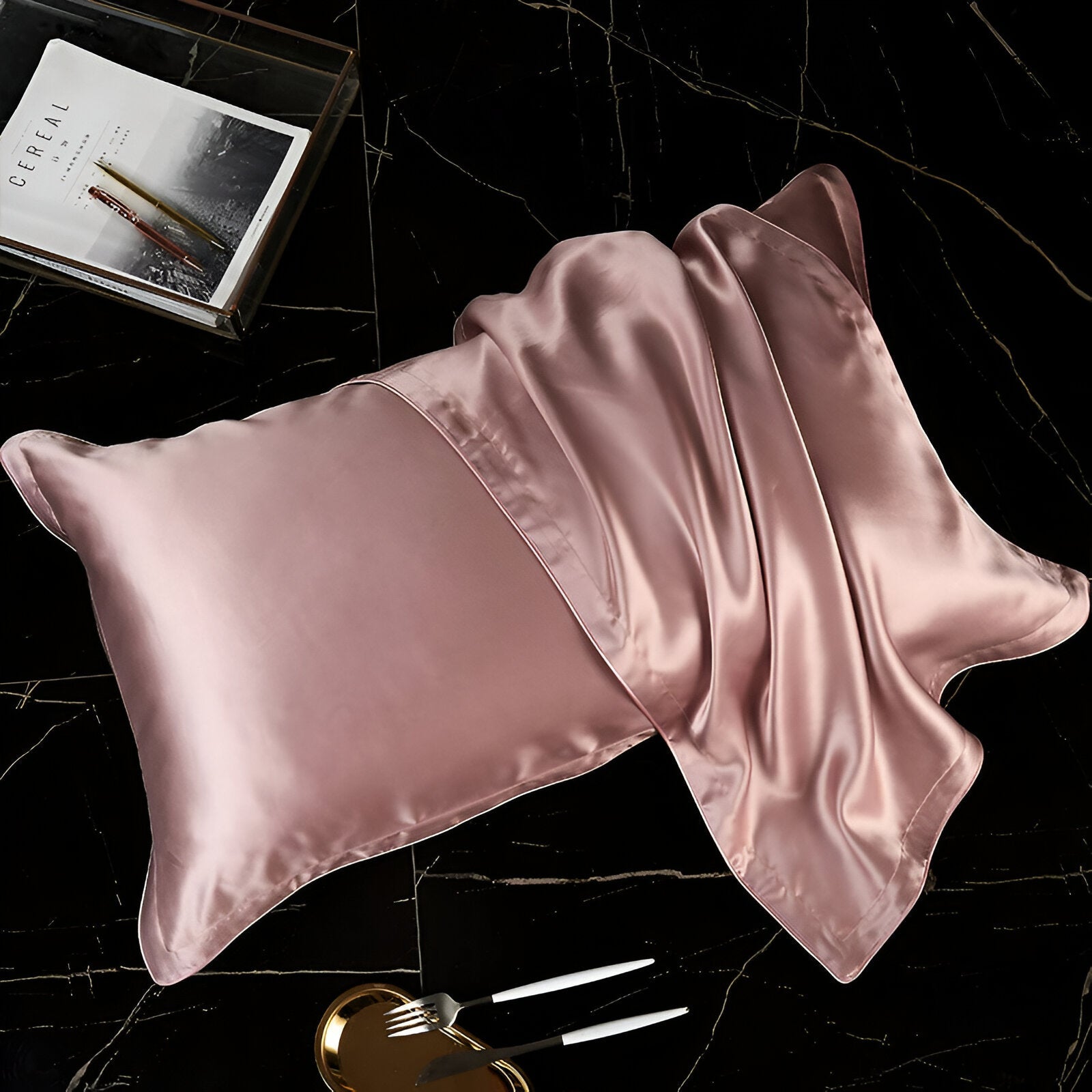 Amari Silk Lyocell Pillowcase - Birds Eye View Of The Pillowcase - Blush Pink