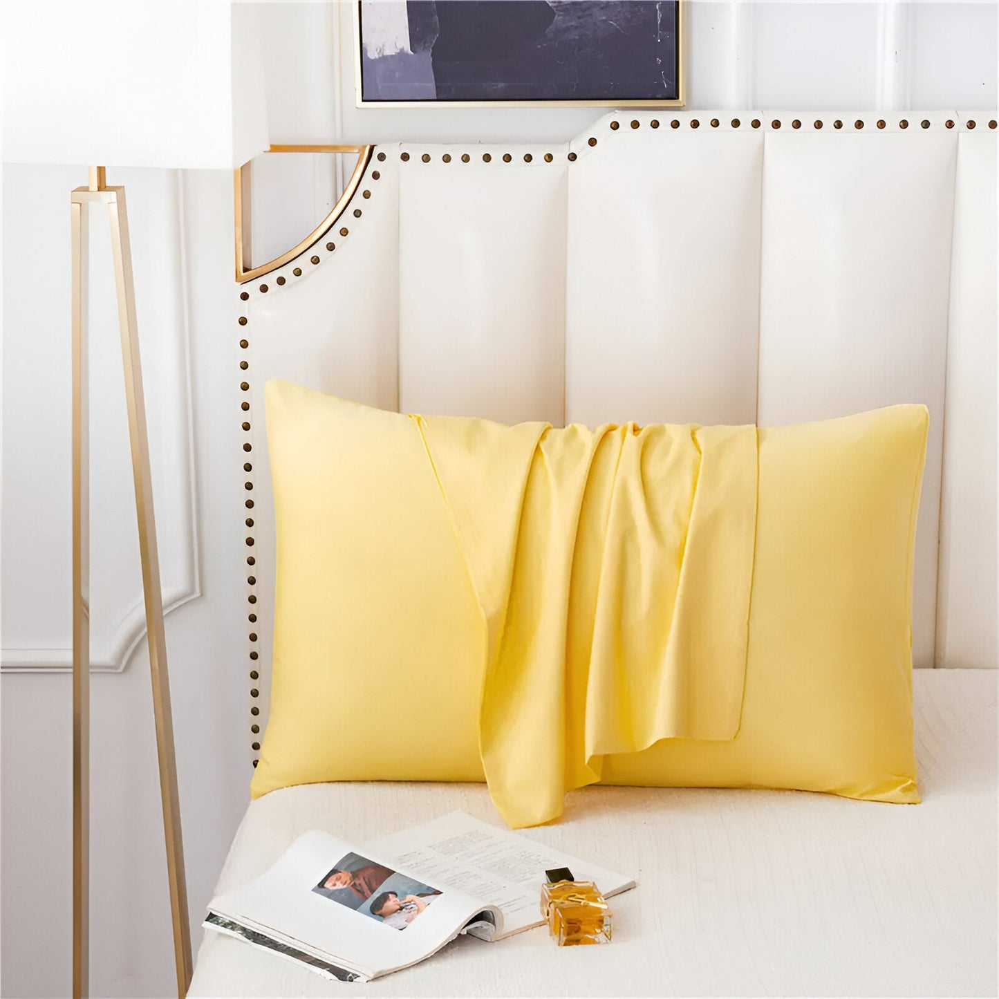 Amber Cotton Pillowcase Set (Set of 2) - Front Side View - Close Up - Yellow