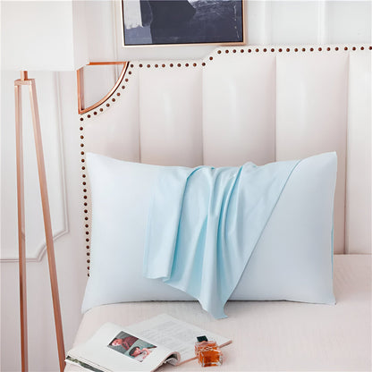 Amber Cotton Pillowcase Set (Set of 2) - Front Side View - Close Up - Pastel Blue