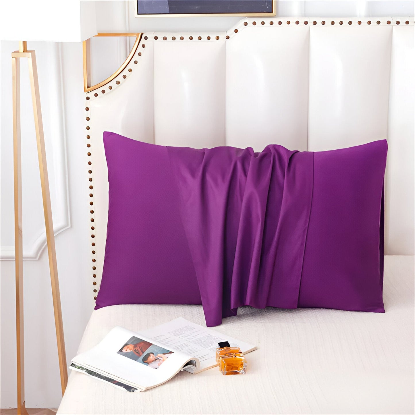 Amber Cotton Pillowcase Set (Set of 2) - Front Side View - Close Up - Purple