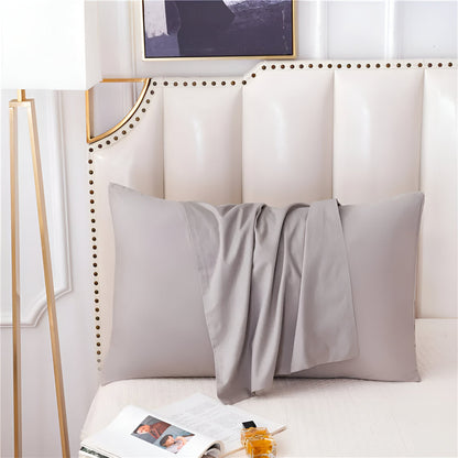 Amber Cotton Pillowcase Set (Set of 2) - Front Side View - Close Up - Light Gray