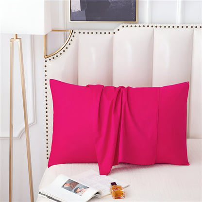 Amber Cotton Pillowcase Set (Set of 2) - Front Side View - Close Up - Hot Pink