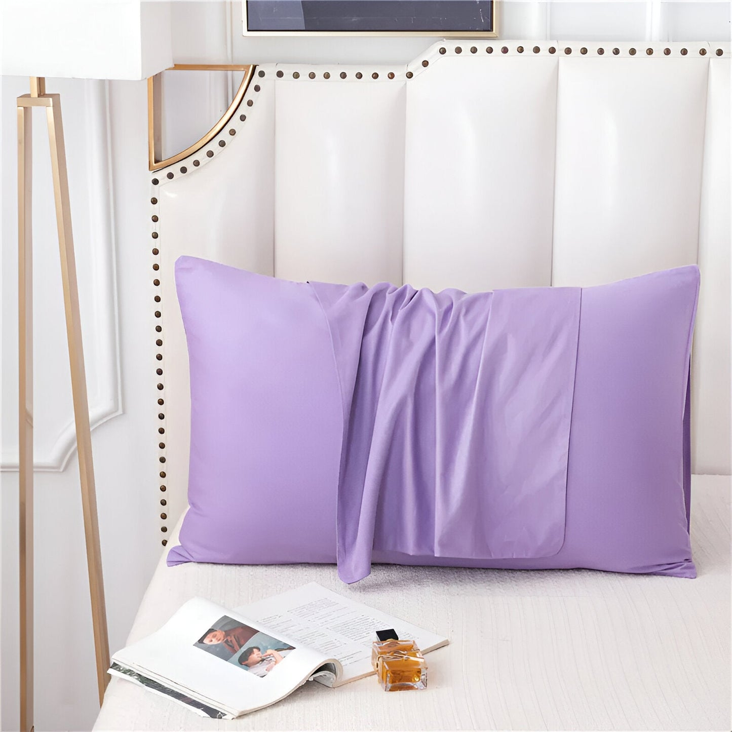 Amber Cotton Pillowcase Set (Set of 2) - Front Side View - Close Up - Lavender