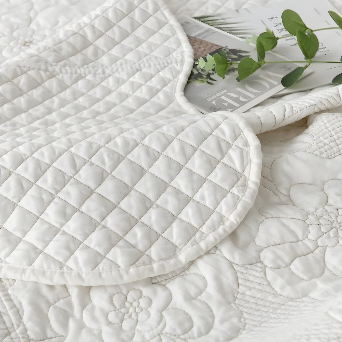 Amber Microfiber Bedspread - Close Up Of Detailing - White