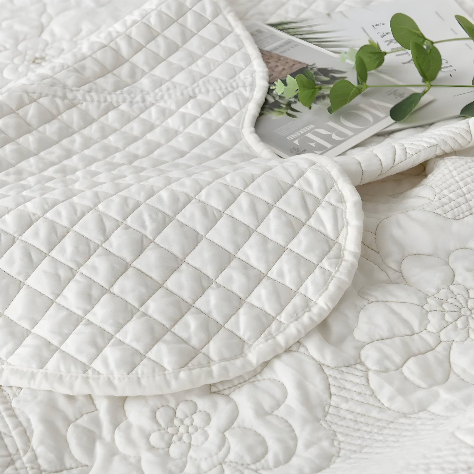 Amber Microfiber Bedspread - Close Up Of Detailing - White