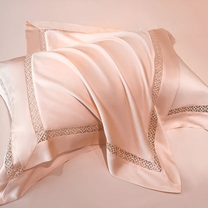 Anette Eucalyptus Coverlet Set - Close Up Of Pillowcases - Peach