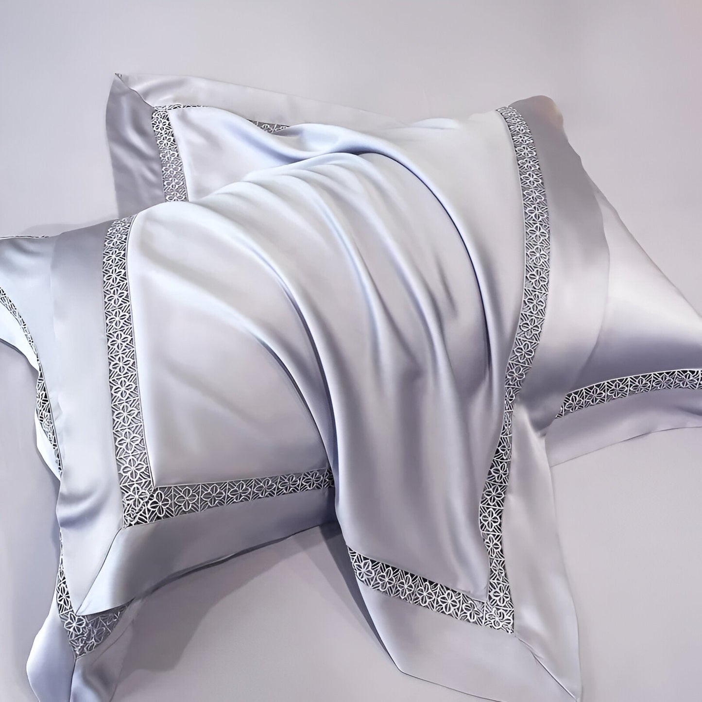 Anette Eucalyptus Coverlet Set - Close Up Of Pillowcases - Periwinkle