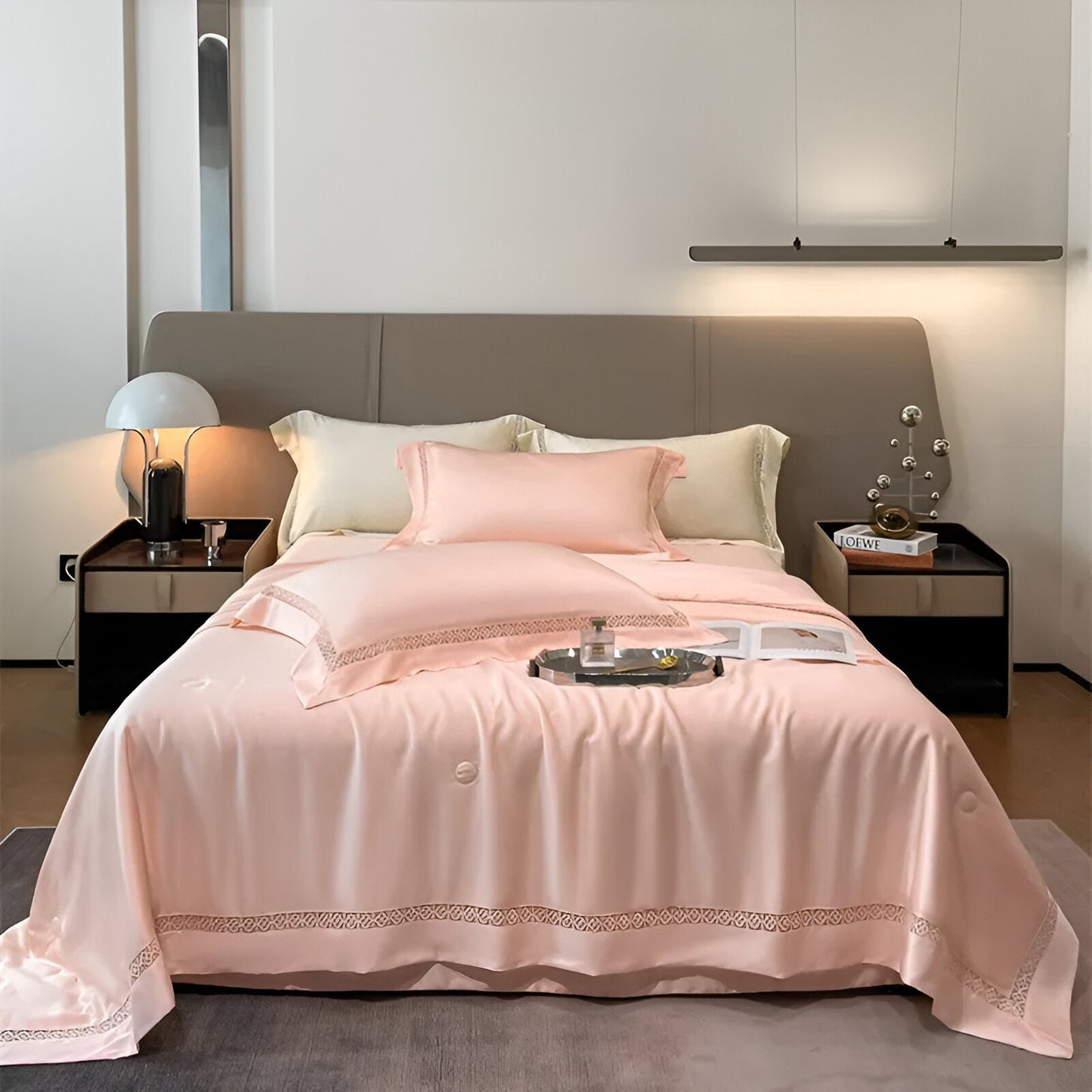 Anette Eucalyptus Coverlet Set - Front Side View - Main Product Image - Peach