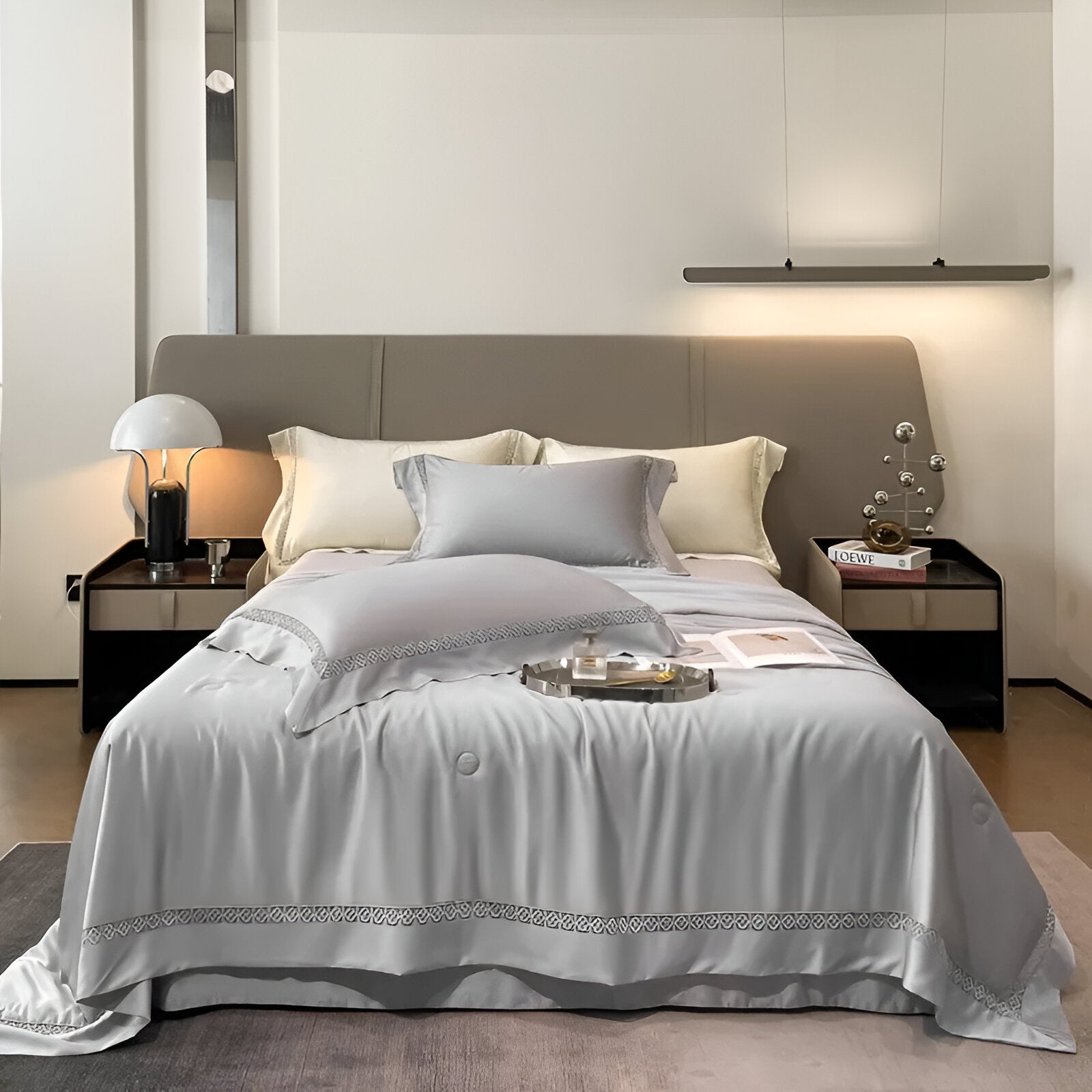 Anette Eucalyptus Coverlet Set - Front Side View - Main Product Image - Silver