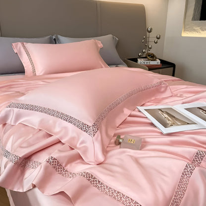 Anette Eucalyptus Coverlet Set - Close Up Of Detailing - Blush Pink