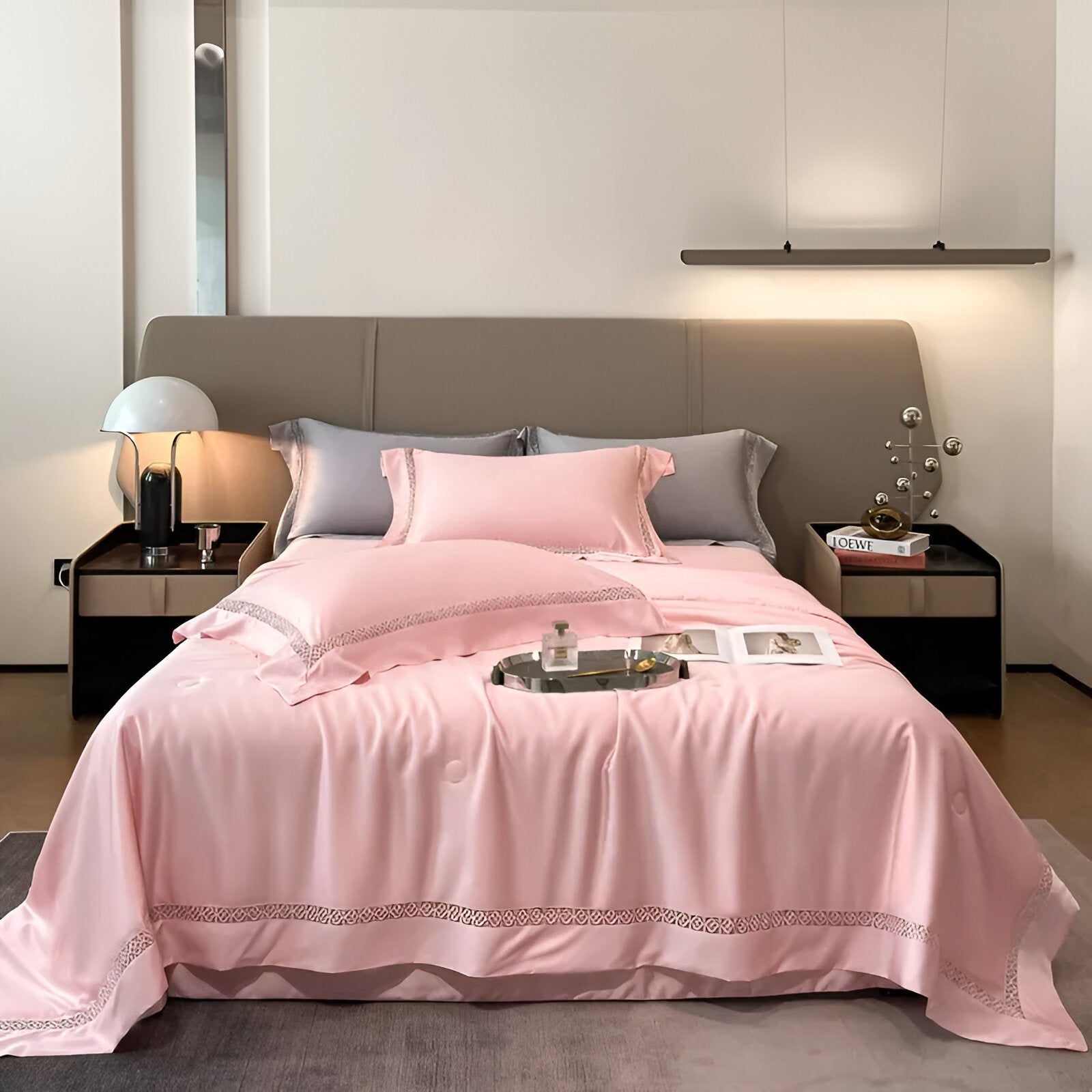 Anette Eucalyptus Coverlet Set - Front Side View - Main Product Image - Blush Pink