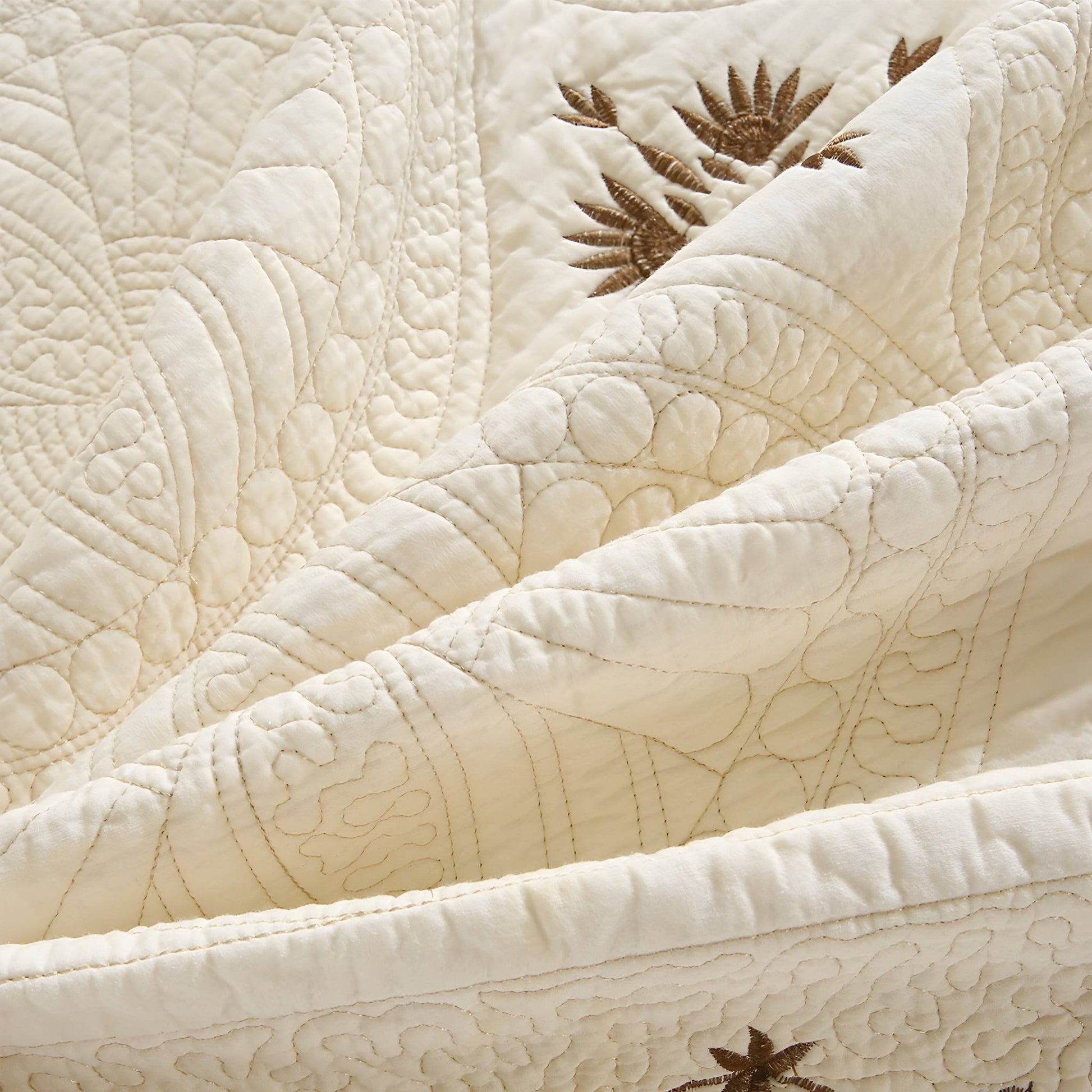 Ashley Cotton Bedspread Set - Close Up Of Detailing - Beige