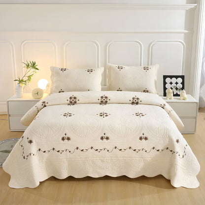 Ashley Cotton Bedspread Set - Front Side View - Main Product Image - Beige