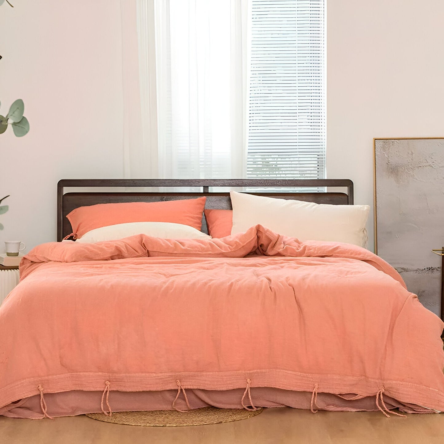 Ashley Washed Cotton Bedding Set - Front View - Main Product Image - Coral