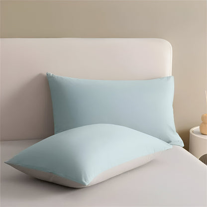 Audrey Brushed Cotton Bedding Set - Front View - Close Up On 2 Pillowcases - Light Blue