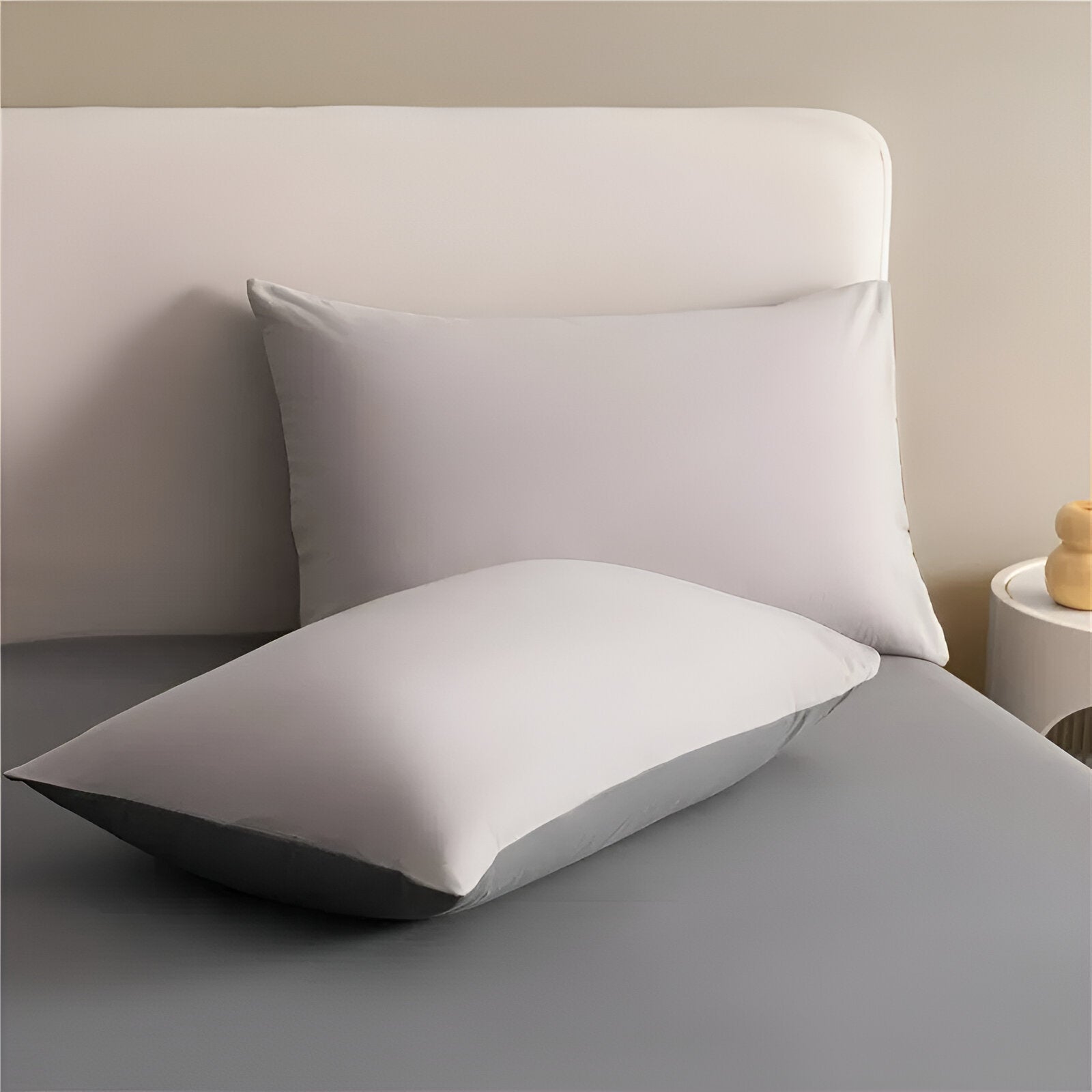 Audrey Brushed Cotton Bedding Set - Close Up On Pillowcases - Light Gray