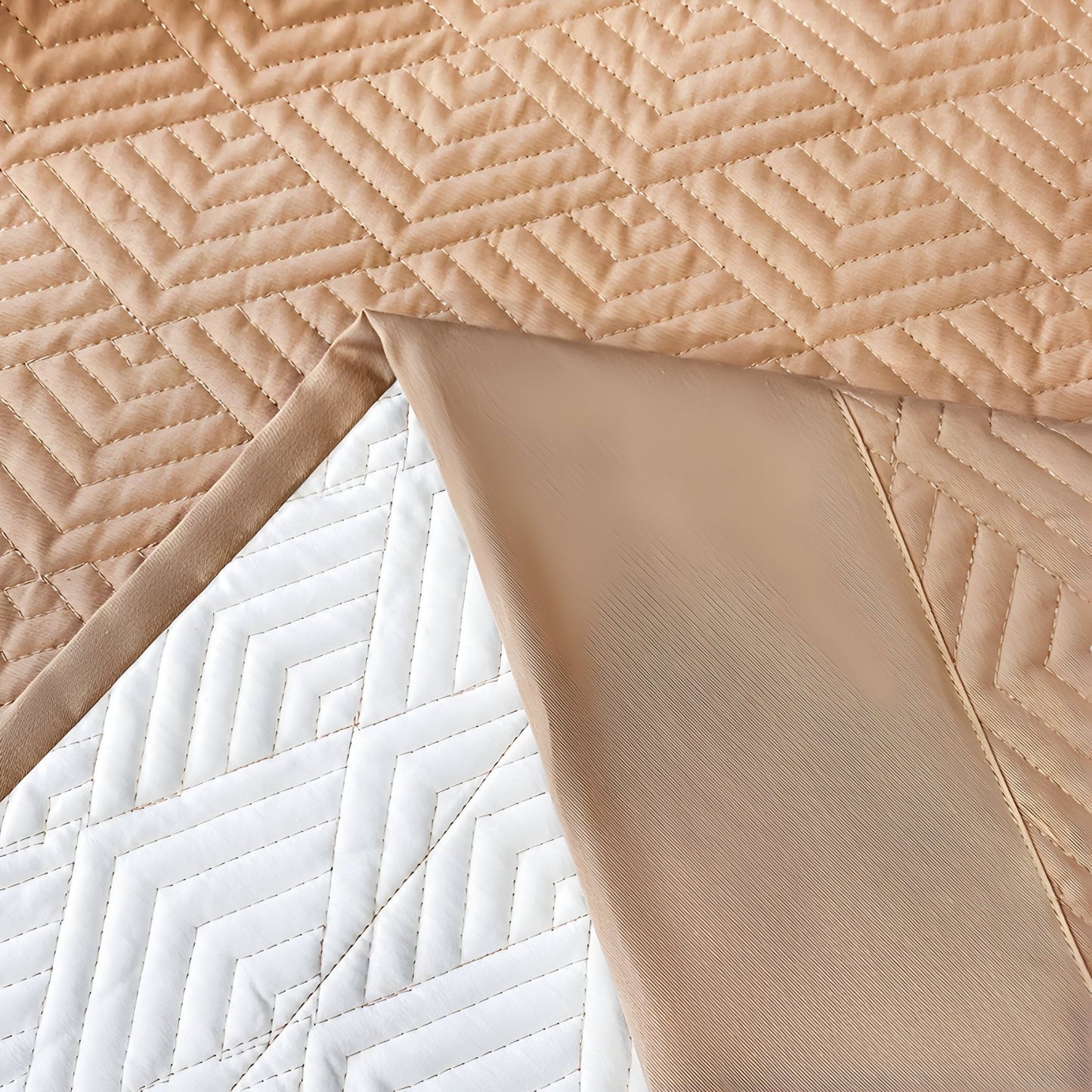 Ava Cotton Bedspread Set - Close Up Of Detailing - Apricot