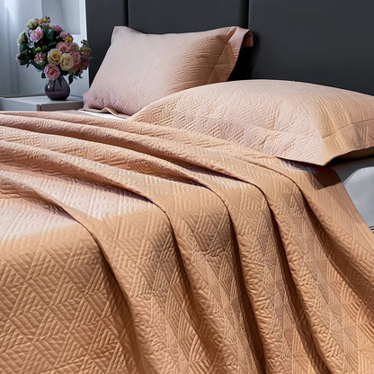 Ava Cotton Bedspread Set - Close Up - Apricot