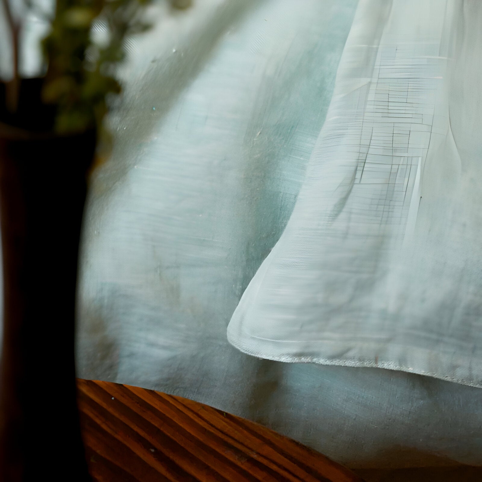 Blair Linen Bedding Set - Close Up On Material - Mint Blue