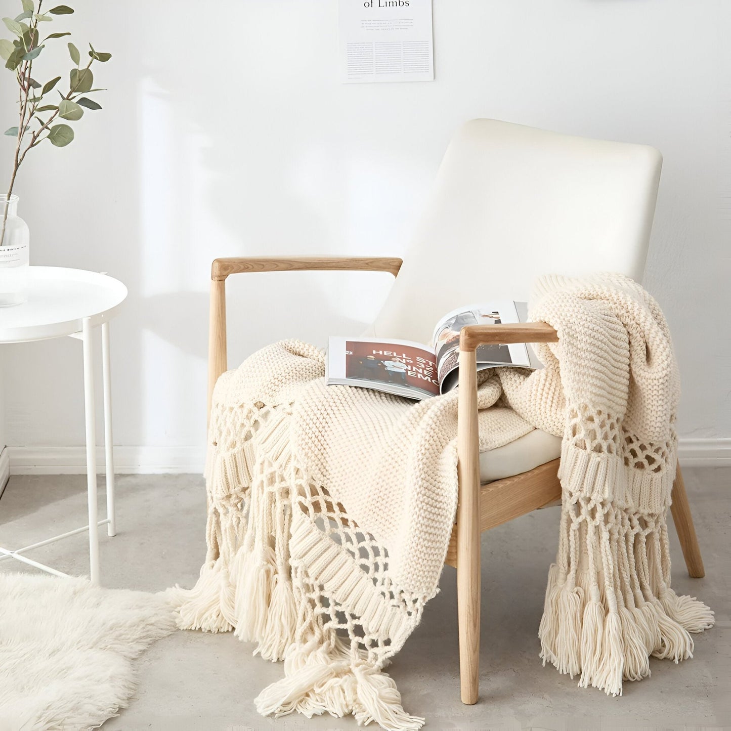 Candela Knitted Throw Blanket - Front Side View - Main Product Image - Beige