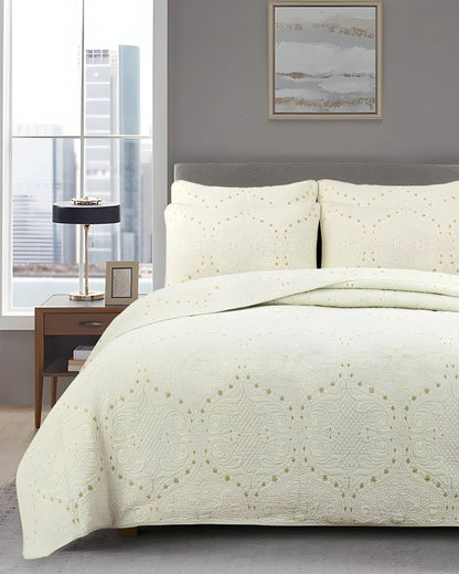 Celina Cotton Bedspread Set - Front Side View - Cream