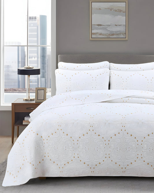 Celina Cotton Bedspread Set - Front Side View - White