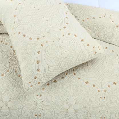 Celina Cotton Bedspread Set - Close Up - Cream