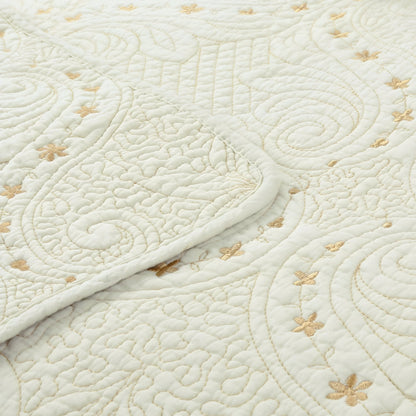 Celina Cotton Bedspread Set - Close Up Of Detailing - Cream