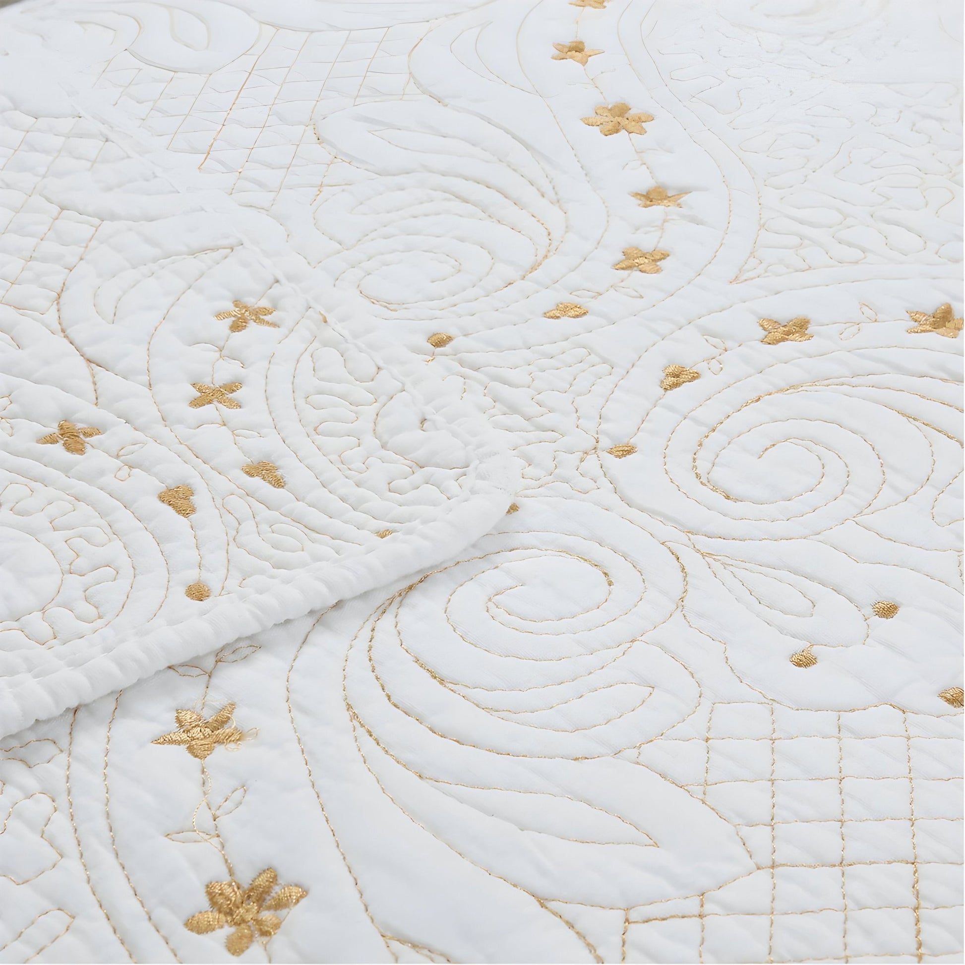 Celina Cotton Bedspread Set - Close Up Of Detailing - White