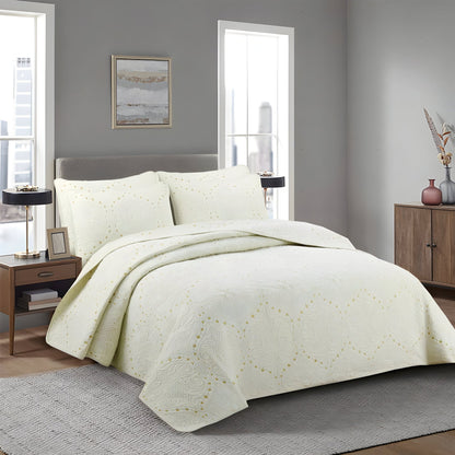 Celina Cotton Bedspread Set - Side View - Left Side - Cream