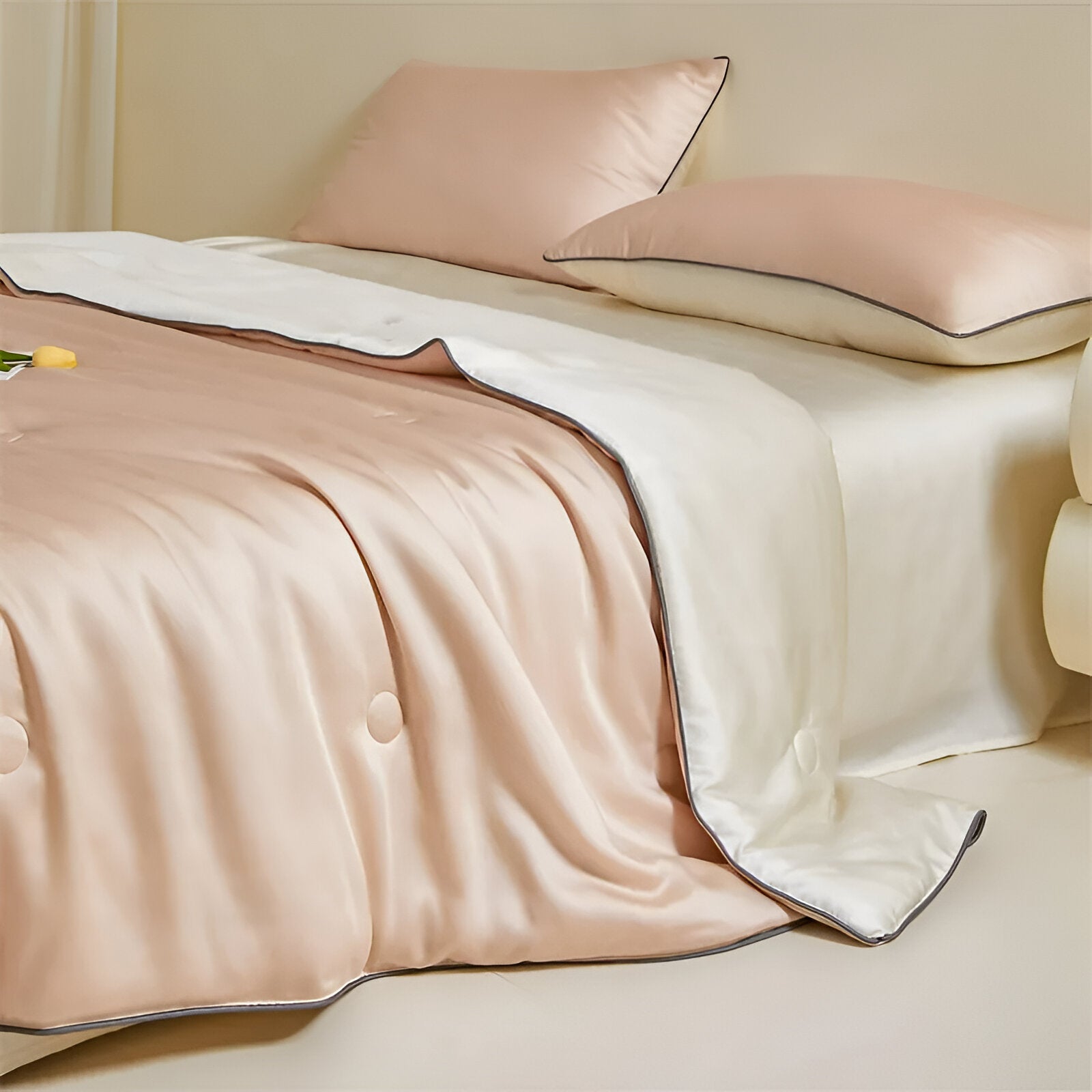 Cheerful Eucalyptus Coverlet Set - Side View - Right Side - Peach