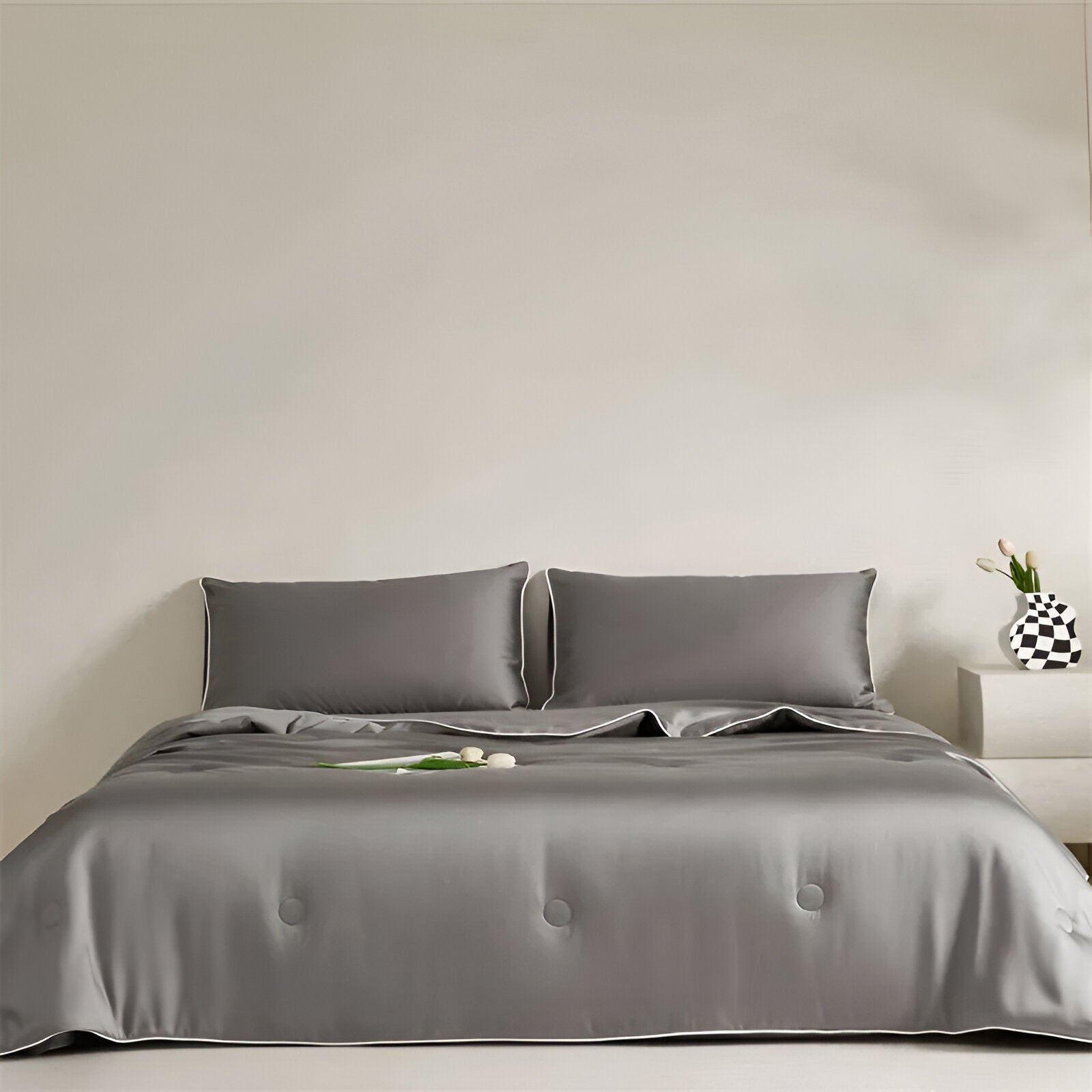 Cheerful Eucalyptus Coverlet Set - Front Side view - Main Product Image - Gray