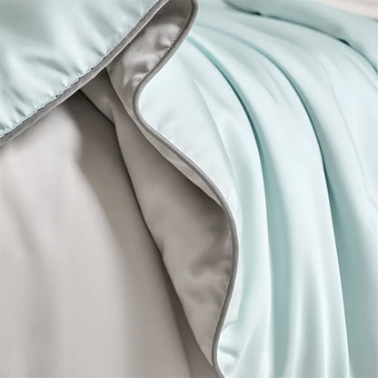 Cheerful Eucalyptus Coverlet Set - Close Up Of Detailing - Pale Blue