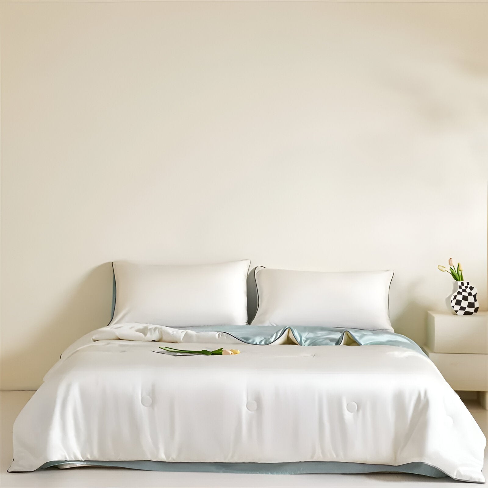 Cheerful Eucalyptus Coverlet Set - Front Side View - Main Product Image - White