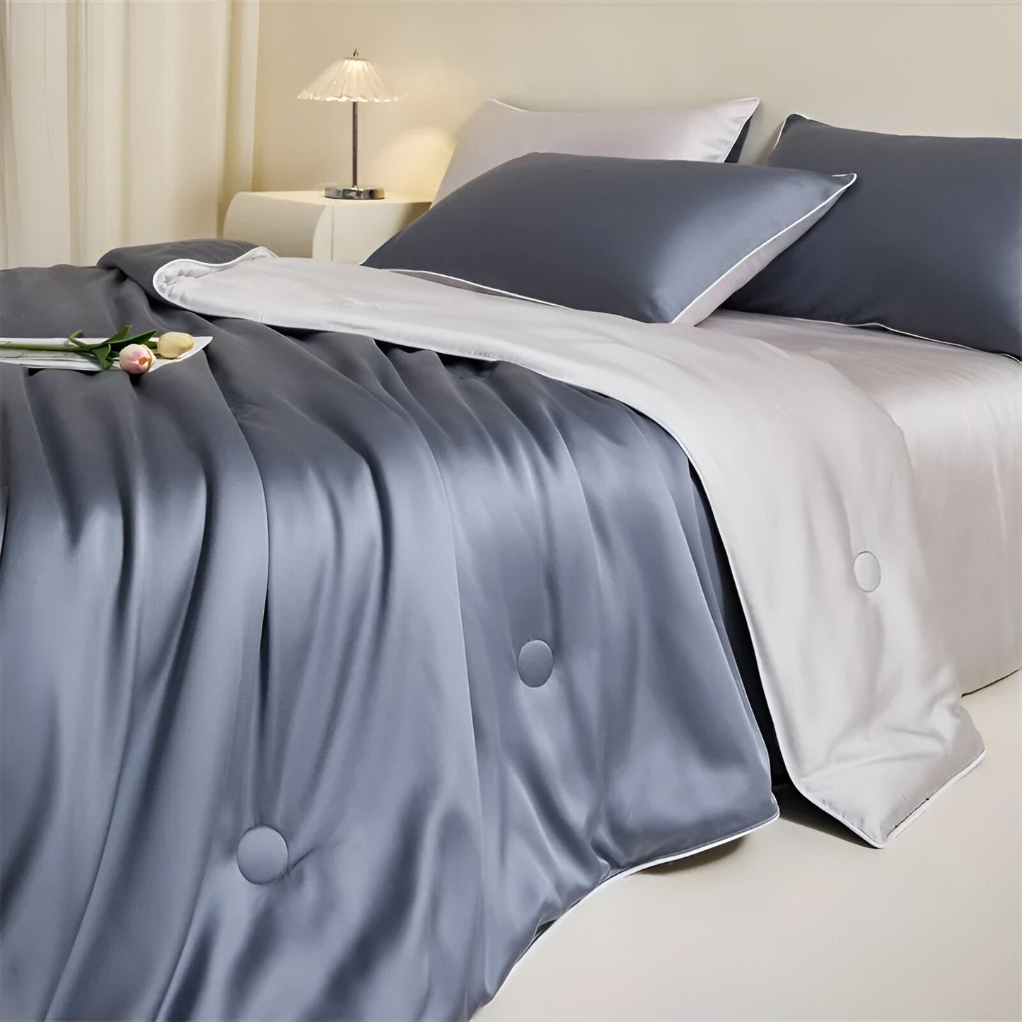 Cheerful Eucalyptus Coverlet Set - Side View - Right Side - Periwinkle