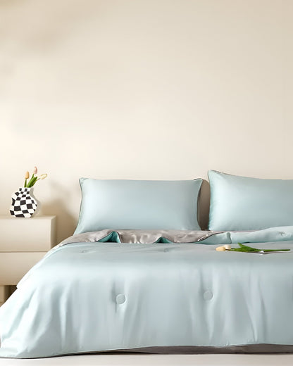 Cheerful Eucalyptus Coverlet Set - Front Side View - Pale Blue