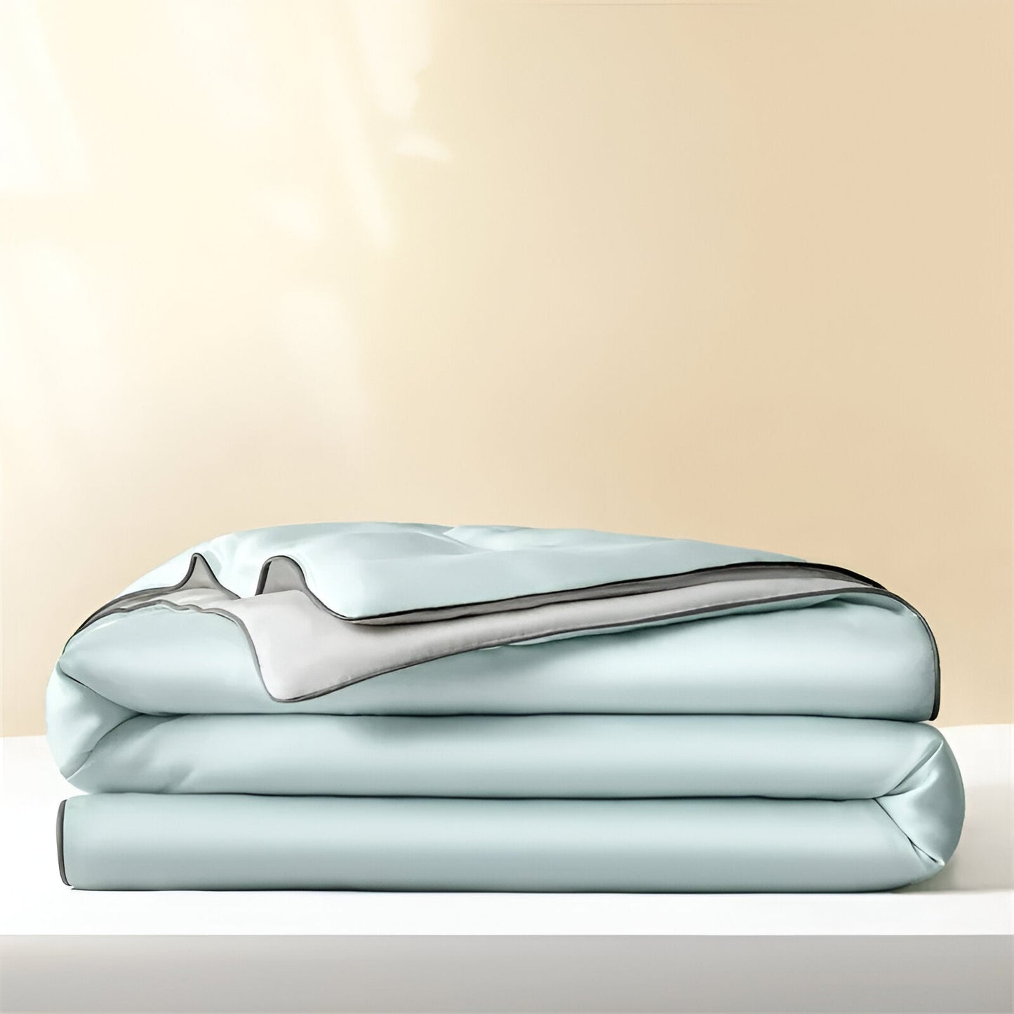 Cheerful Eucalyptus Coverlet Set - Front Side View - Folded Neatly - Pale Blue