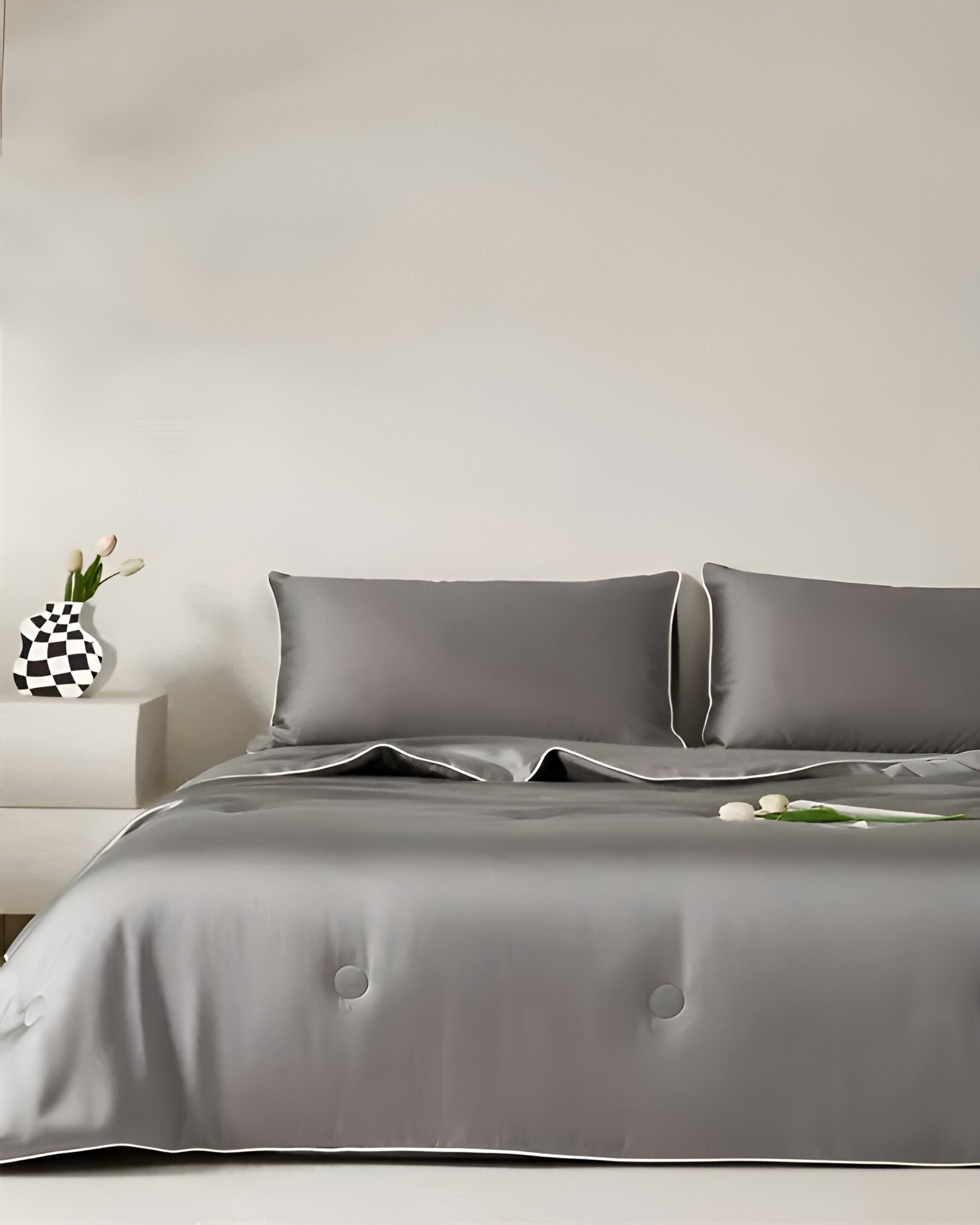 Cheerful Eucalyptus Coverlet Set - Front Side View - Gray