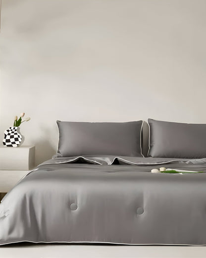 Cheerful Eucalyptus Coverlet Set - Front Side View - Gray